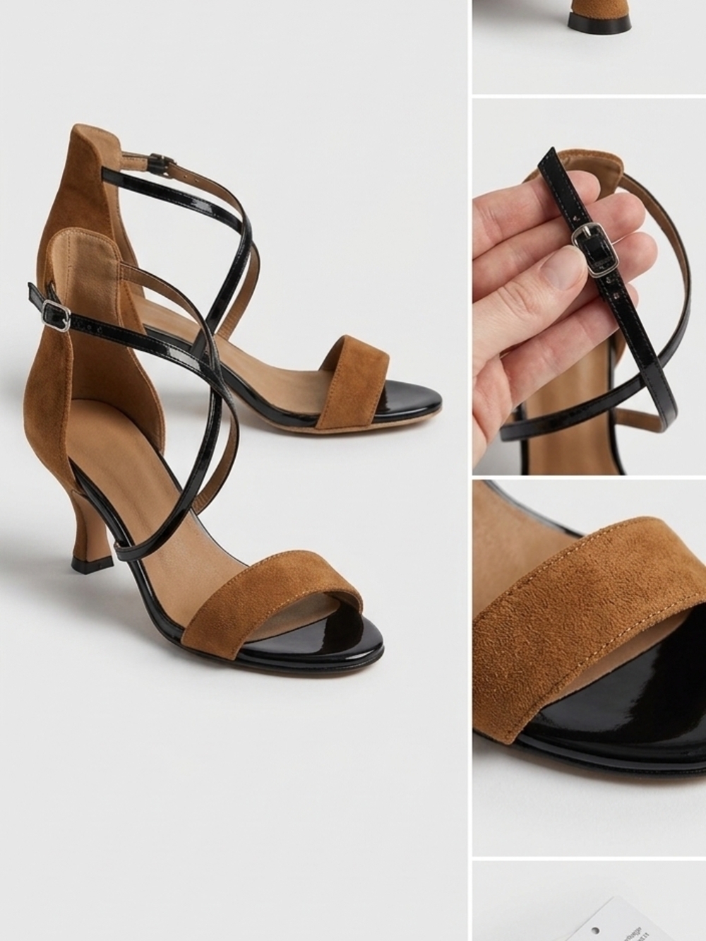 Women's Two-Tone Suede & Patent Strappy Heel — Brown and Black